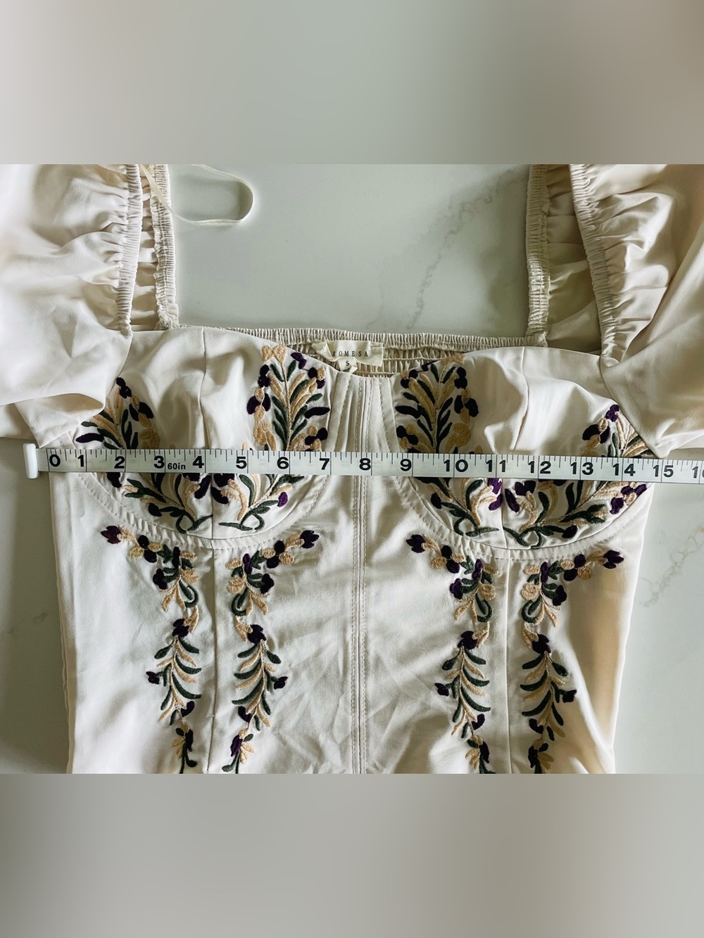 Promesa Camila Floral Embroidered Corset Sweetheart Puff Sleeve Top Cream - Picture 4 of 9